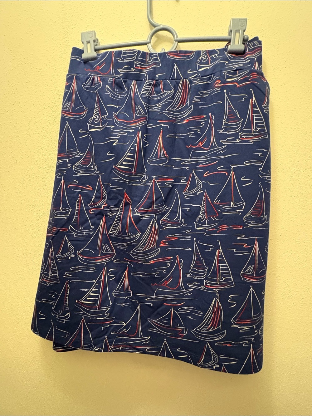 Quacker Factory Navy Sailboat Pencil Skirt with Red & White Accents